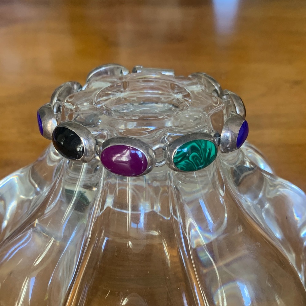 Silver Bracelet with Multicolor Gemstones, like new, Mexican 925 Silver